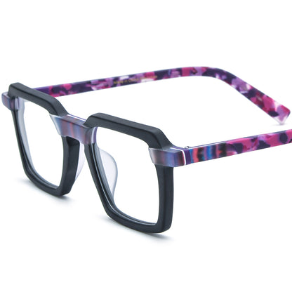 Fashion Multicolour Square Matte Acetate Optical Glasses Frame - Black Purple - MCROONS