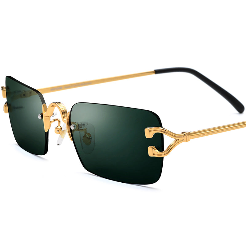 Rimless Metal Alloy Sunglasses - Gold Green Lens - MCROONS