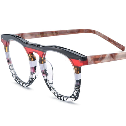 Vintage Multicolour Round Acetate Optical Glasses Frame - Black Transparent - MCROONS