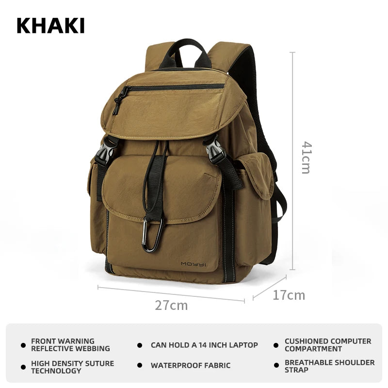MOYYI Large Capacity 14 Inch Laptop Backpack for Men Outdoor Reflective Webbing School Bags Travel Backpack with Trolley Sleeve