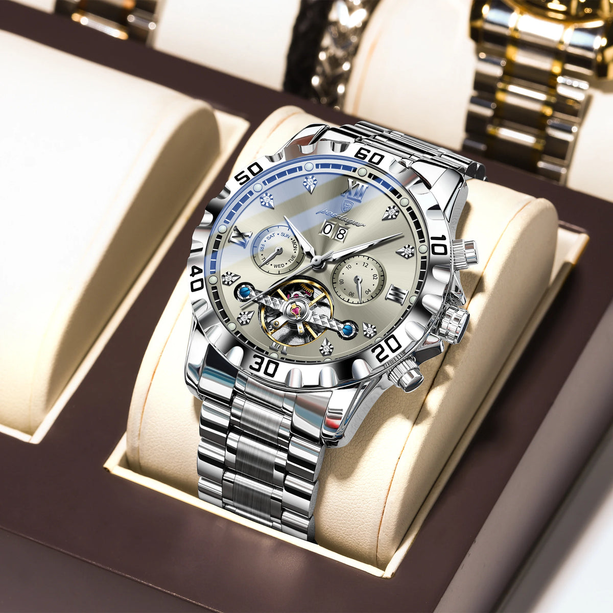 Poedagar 1418 Men's Luxury Automatic Mechanical Watch – Stainless Steel Band, Waterproof, Luminous, Date