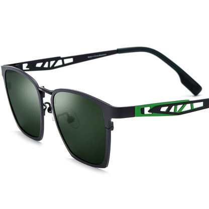 Colourful Titanium Square Sunglasses - Black Green Dark Green Lens - MCROONS