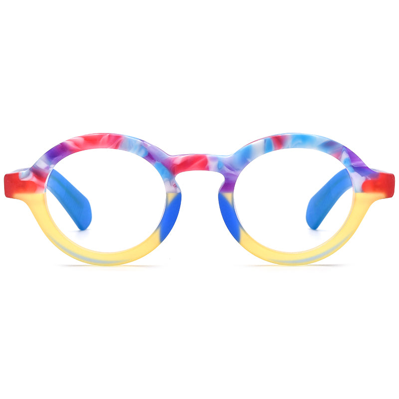 Tie-Dye Multicolour Round Acetate Optical Glasses Frame - Multicolour - MCROONS