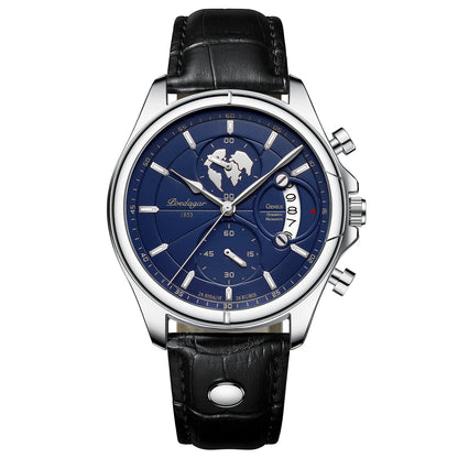 Poedagar 989 Men's Luxury Chronograph Quartz Watch – Leather Strap, Waterproof, Luminous, Date