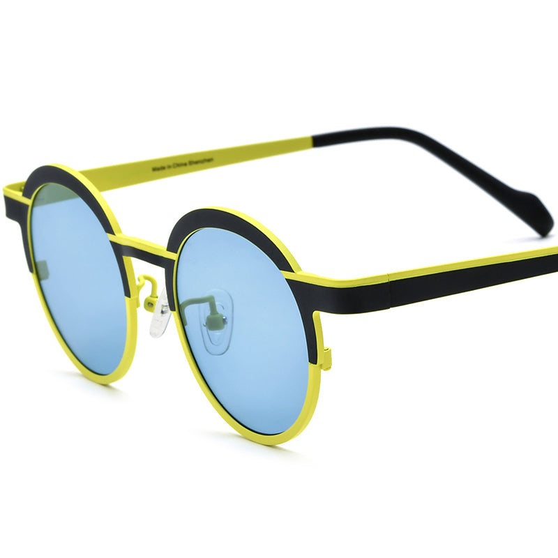 Colourful Titanium Round Polarised Sunglasses - Black Yellow Blue Lens - MCROONS
