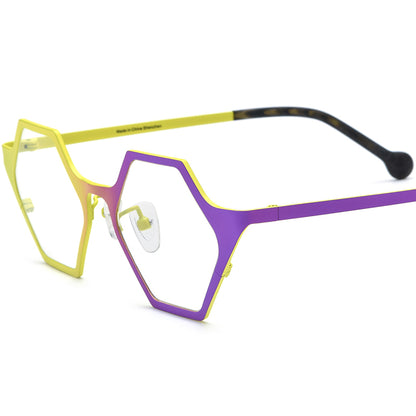 Colourful Titanium Hexagon Optical Glasses Frame Retro - Yellow Purple - MCROONS