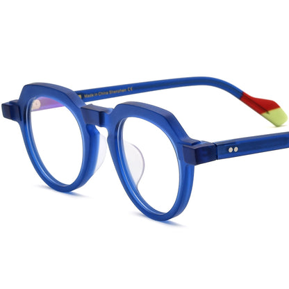 Retro Polygon Acetate Optical Glasses Frame - Blue - MCROONS