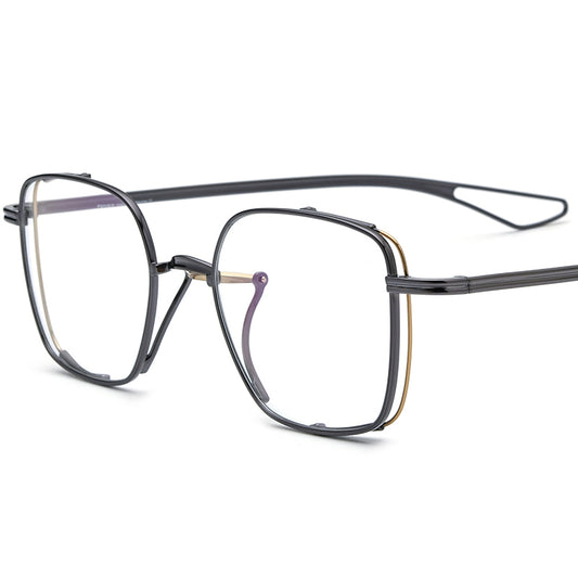 Retro Pure Titanium Square Optical Glasses Oversized - Grey - MCROONS
