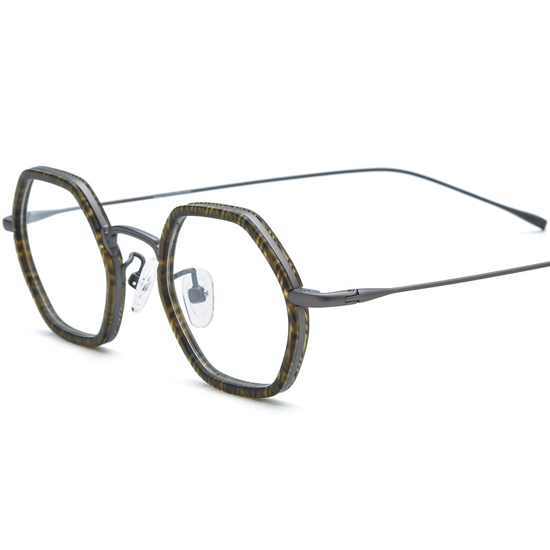 Retro Acetate Titanium Hexagon Optical Glasses - Gray - MCROONS