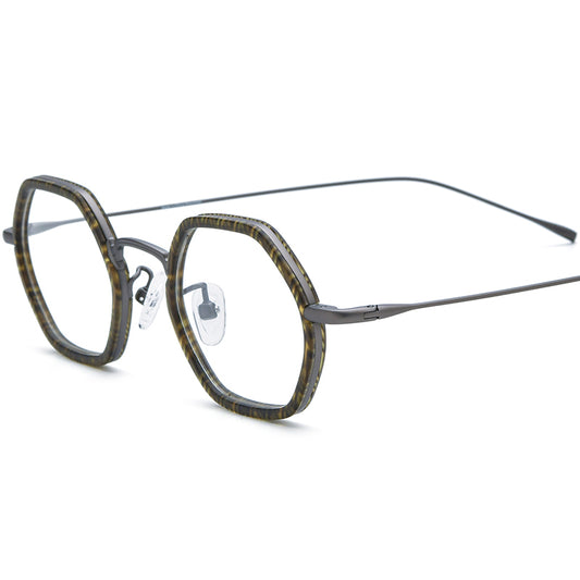 Retro Acetate Titanium Hexagon Optical Glasses - Gray - MCROONS