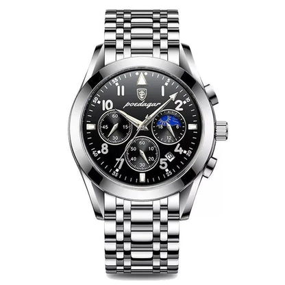 Poedagar 8168 Men's Luxury Quartz Watch – Stainless Steel Band, Waterproof, Luminous, Date