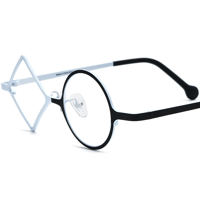 Geometric Titanium Optical Glasses Designer - White Black - MCROONS
