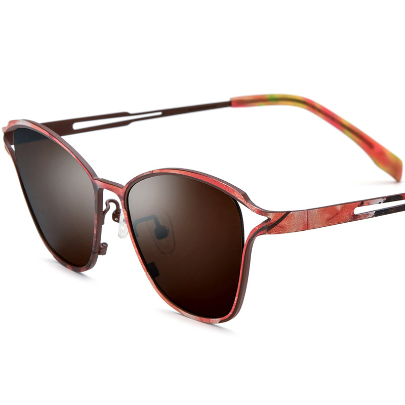 Colorful Titanium Cat Eye Sunglasses - Light Brown - MCROONS