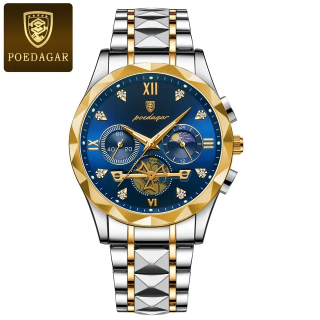 Poedagar 996 Men's Luxury Chronograph Quartz Watch – Stainless Steel Band, Waterproof, Luminous, Date