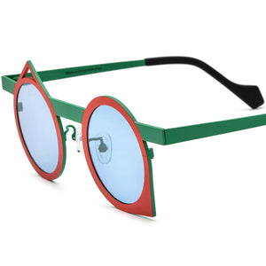 Colourful Titanium Irregular Polarised Sunglasses - Red Green Frame Blue Lens - MCROONS