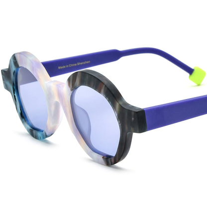 Retro Polarized Round Sunglasses - Matte Purple Lens - MCROONS
