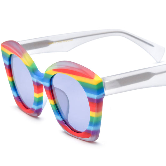 Matte Acetate Big Size Cat Eye Sunglasses - Colorful - MCROONS
