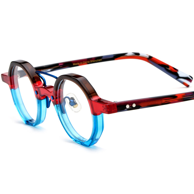 Acetate Octagon Optical Glasses Frame Designer - Blue Red - MCROONS