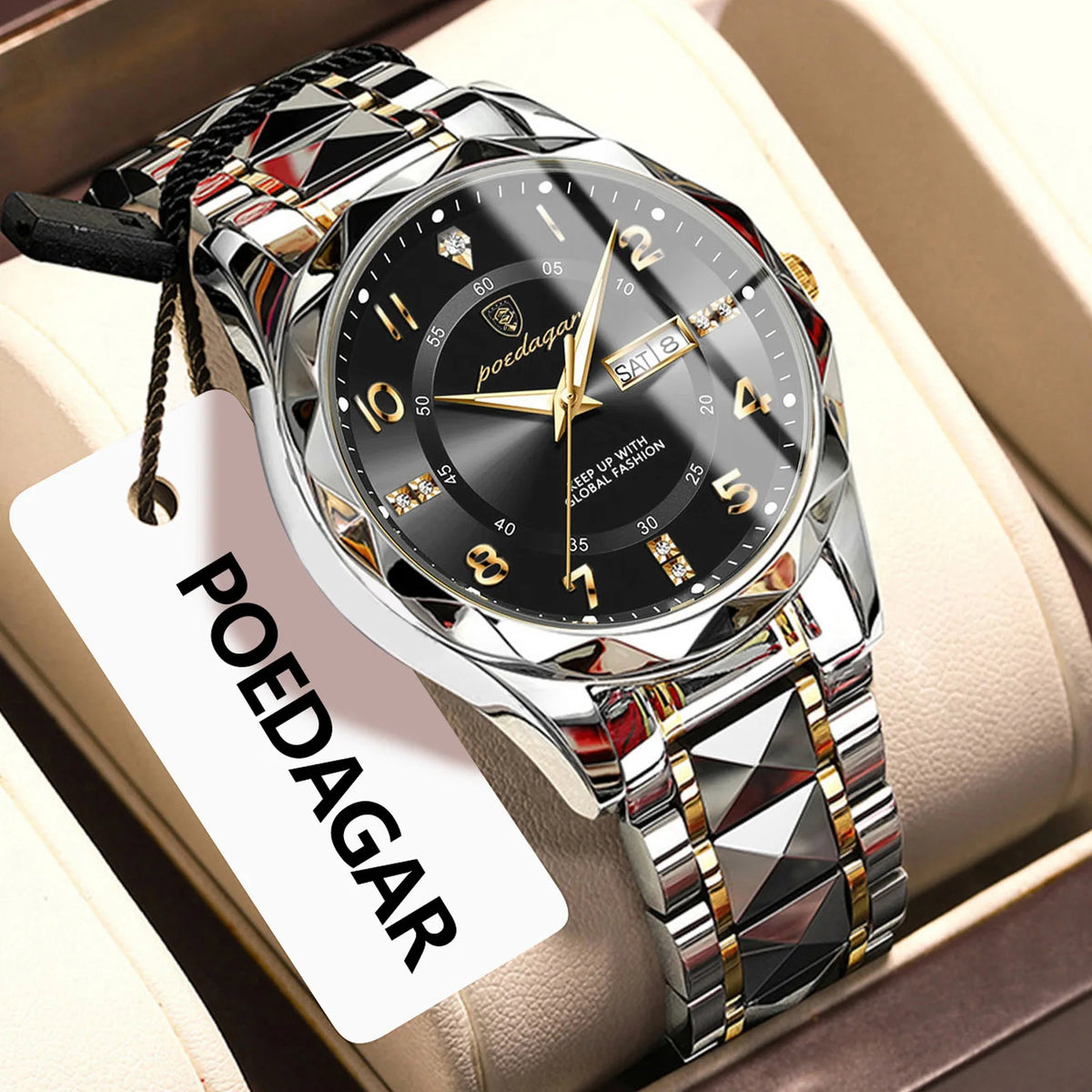 Poedagar 858 Men's Luxury Quartz Watch – Stainless Steel Band, Waterproof, Luminous, Date