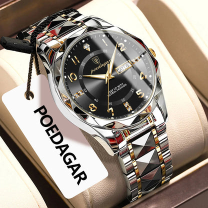 Poedagar 858 Men's Luxury Quartz Watch – Stainless Steel Band, Waterproof, Luminous, Date