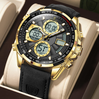 Poedagar E108 Men's Luxury Chronograph Quartz Watch – Leather Strap, Waterproof, Luminous, Date