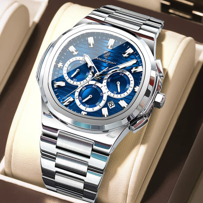 Poedagar 834 Men's Luxury Chronograph Quartz Watch – Stainless Steel Band, Waterproof, Luminous, Date