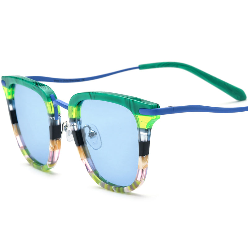 Polarised Acetate Titanium Square Sunglasses - Blue Blue Lens - MCROONS