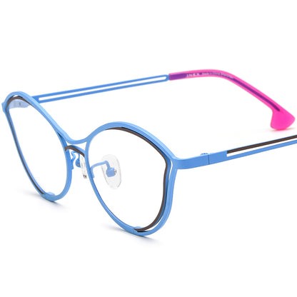 Colourful Titanium Cat Eye Optical Glasses Frame Lightweight - Blue Brown - MCROONS