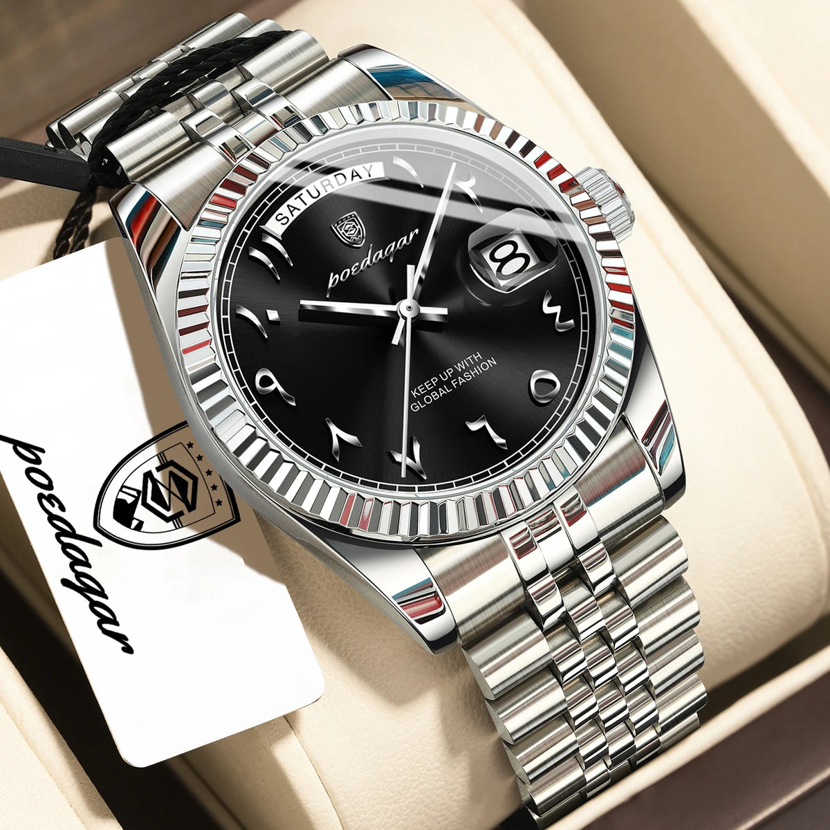 Poedagar 845 Men's Luxury Quartz Watch – Stainless Steel Band, Waterproof, Date