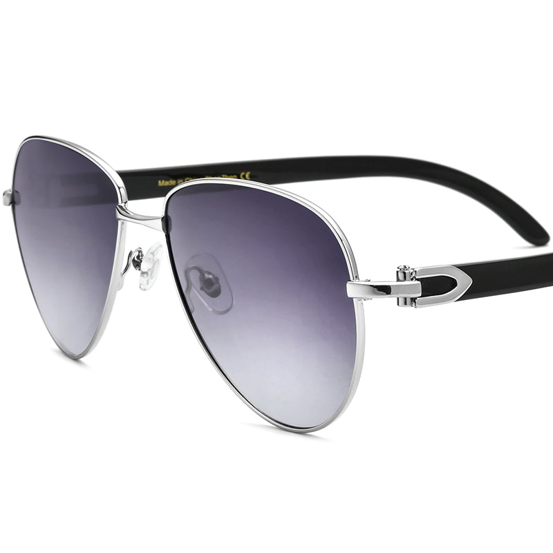 Buffalo Horn Aviator Sunglasses - Gradient Gray - MCROONS