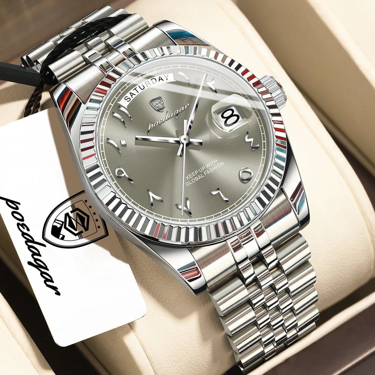 Poedagar 845 Men's Luxury Quartz Watch – Stainless Steel Band, Waterproof, Date