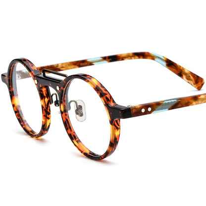 Retro Tortoiseshell Round Acetate Optical Glasses Frame - Leopard - MCROONS