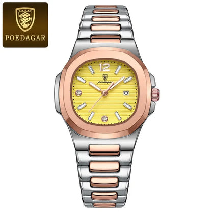 Poedagar 708 Women's Luxury Quartz Watch – Stainless Steel Band, Waterproof, Luminous, Date