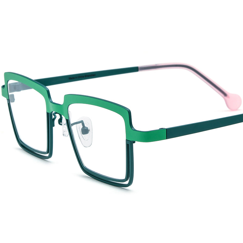 Colourful Titanium Square Optical Glasses Frame - Green - MCROONS