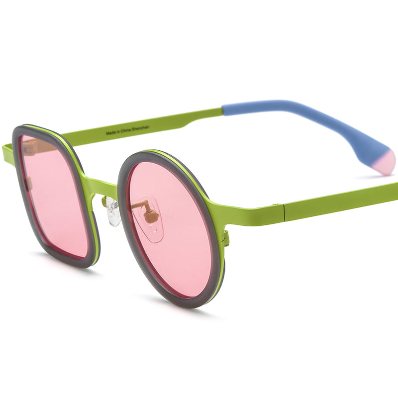 Asymmetric Acetate Titanium Polarised Sunglasses Designer - Green - MCROONS