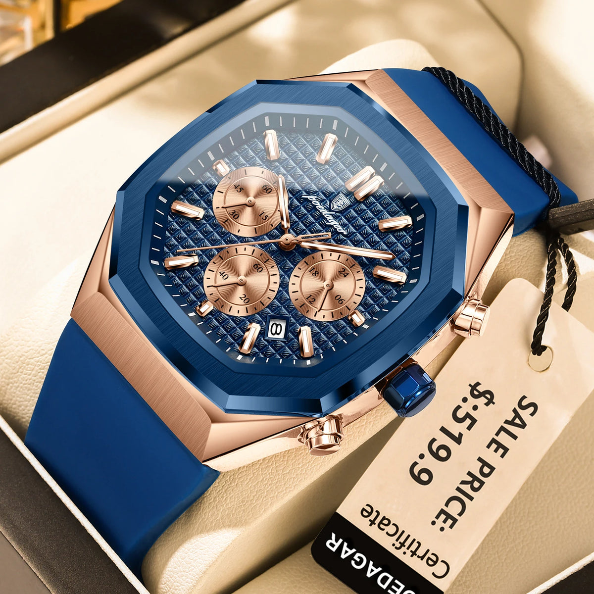 Poedagar 893 Men's Luxury Chronograph Quartz Watch – Silicone Strap, Waterproof, Luminous, Date