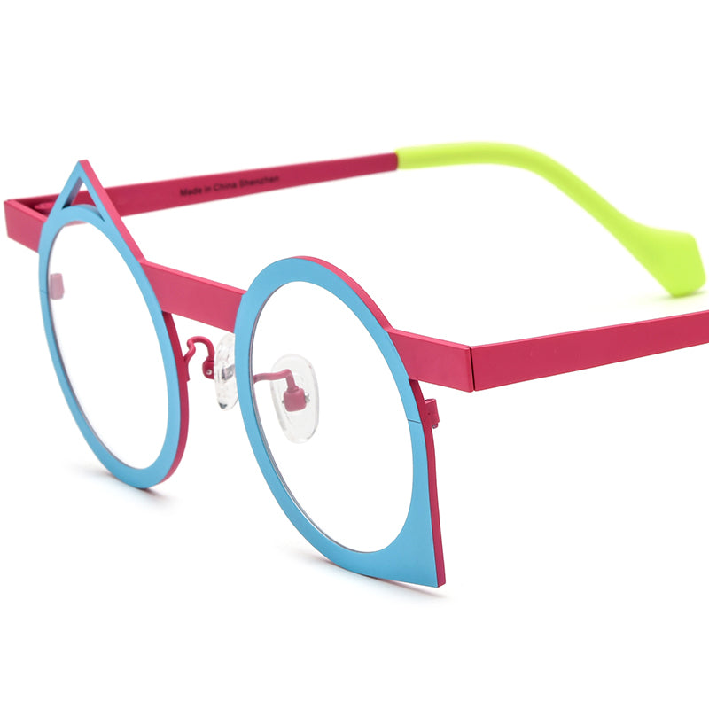 Colourful Titanium Irregular Optical Glasses Frame - Matte Blue Pink Frame - MCROONS