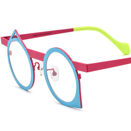 Colourful Titanium Irregular Optical Glasses Frame - Matte Blue Pink Frame - MCROONS