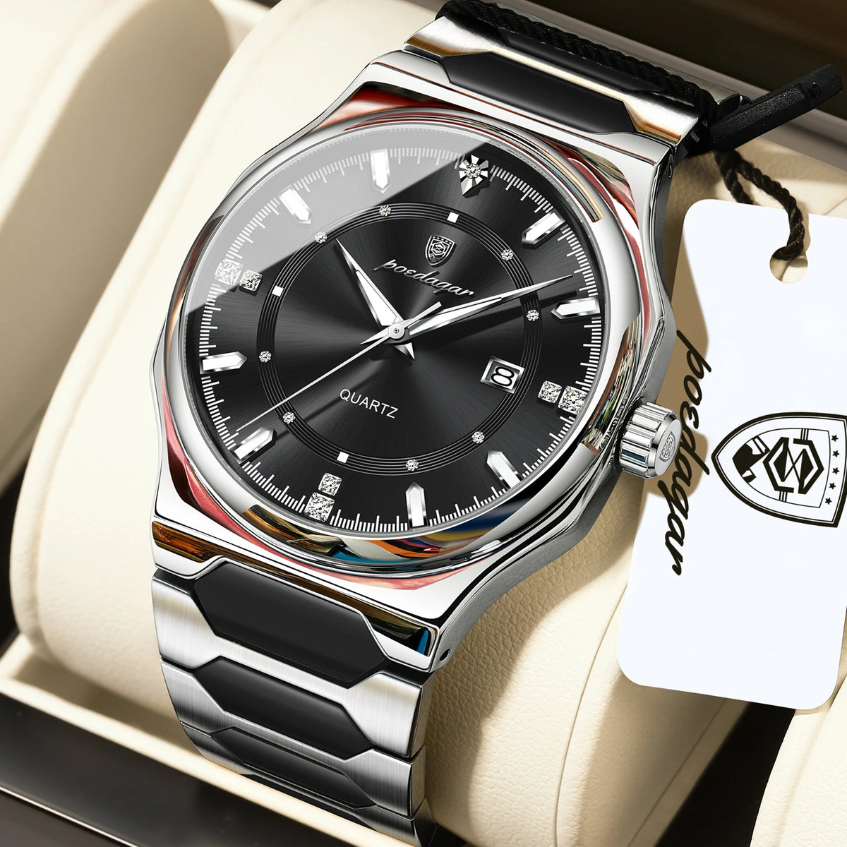 Poedagar 967 Men's Luxury Quartz Watch – Stainless Steel Band, Waterproof, Luminous, Date