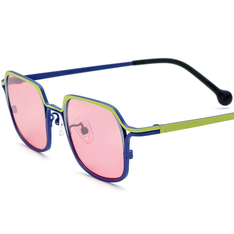 Colourful Titanium Square Polarised Sunglasses - Green Blue Pink Lens - MCROONS