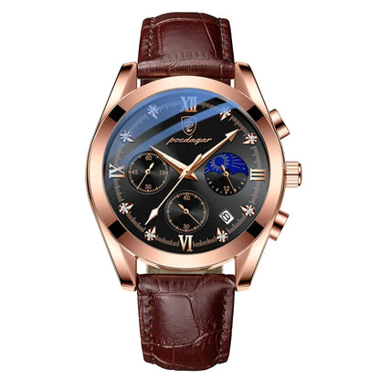 Poedagar 8068 Men's Luxury Quartz Watch – Stainless Steel Band, Waterproof, Luminous, Date