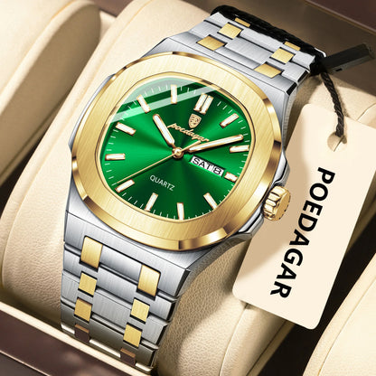 Poedagar 853 Men's Luxury Quartz Watch – Stainless Steel Band, Waterproof, Luminous, Date
