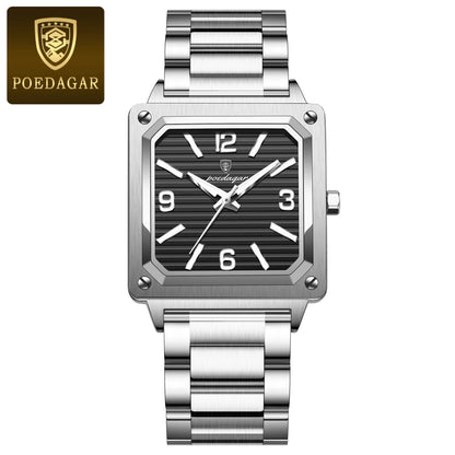 Poedagar 870 Men's Luxury Quartz Watch – Stainless Steel Band, Waterproof, Luminous