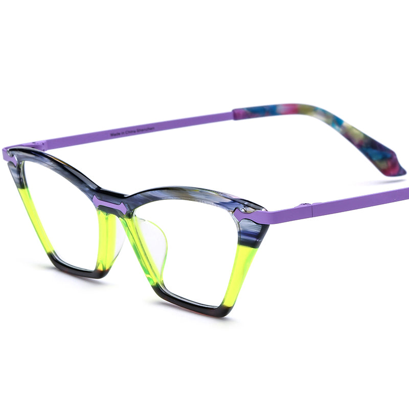 Vintage Colourful Small Cat Eye Acetate Optical Glasses Frame - Purple - MCROONS