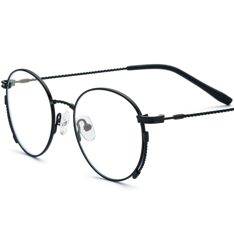 Retro Lightweight Titanium Round Optical Glasses - Black - MCROONS