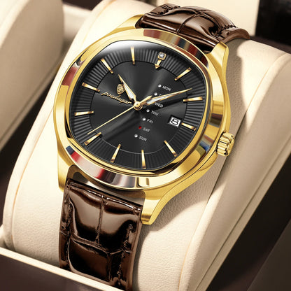 Poedagar 623 Men's Luxury Quartz Watch – Leather Strap, Waterproof, Luminous, Date