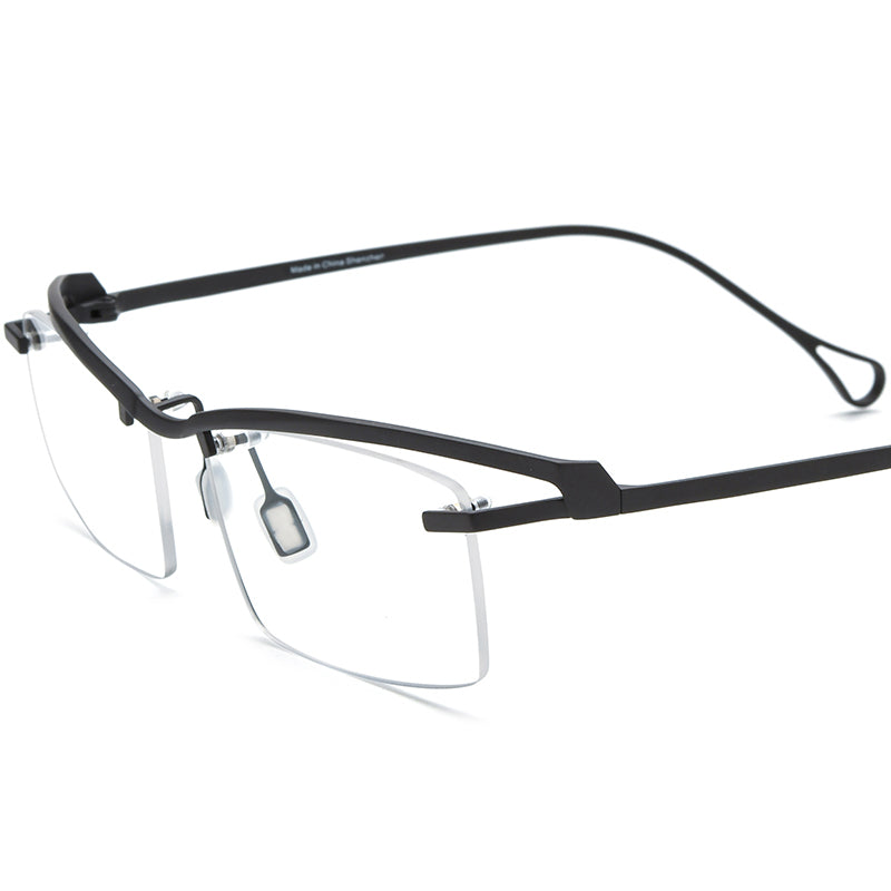 Semi-Rimless Titanium Square Optical Glasses Frame Vintage - Matte Gray - MCROONS