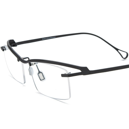 Semi-Rimless Titanium Square Optical Glasses Frame Vintage - Matte Gray - MCROONS