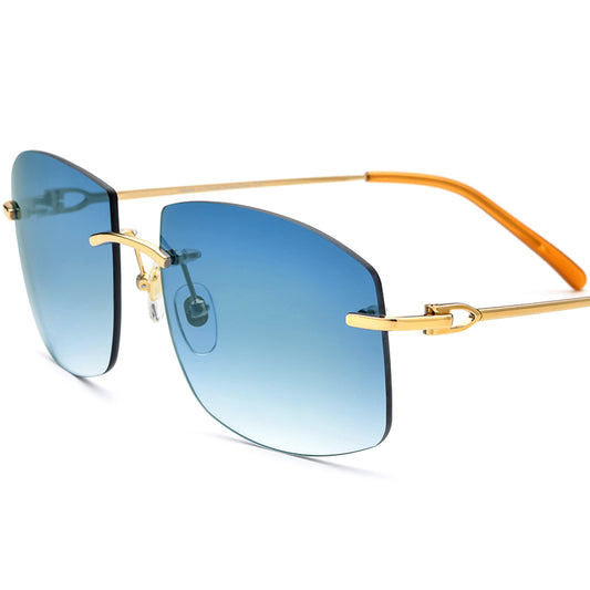 Rimless Square Metal Alloy Sunglasses with Gradient Lens - Gold Blue - MCROONS