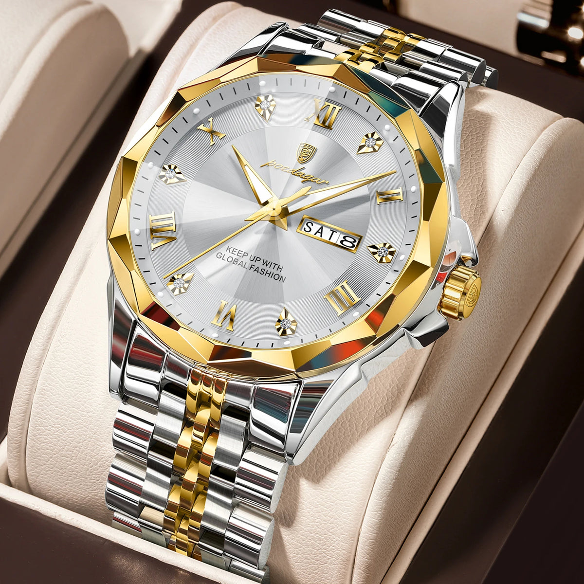 Poedagar 698 Men's Luxury Quartz Watch – Stainless Steel Band, Waterproof, Luminous, Date
